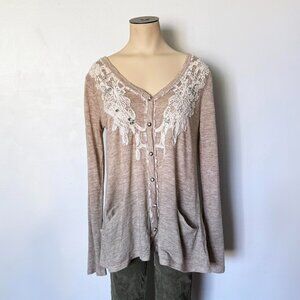 size SMALL tan cardigan MISS ME lace rhinestones embellished button up ombre S